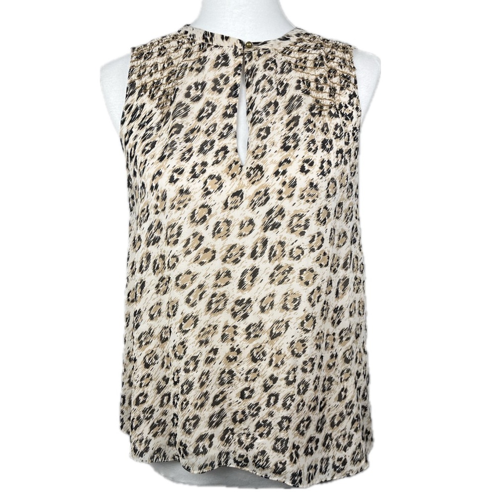Joie Corie Leopard Print Silk Top Sz S Sleeveless Viscose Lined Keyhole Cheetah